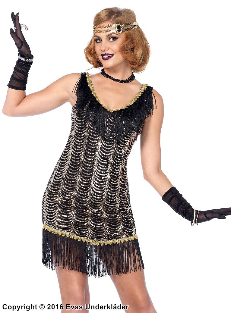 Gatsby flapper, costume dress, sequins, fringes